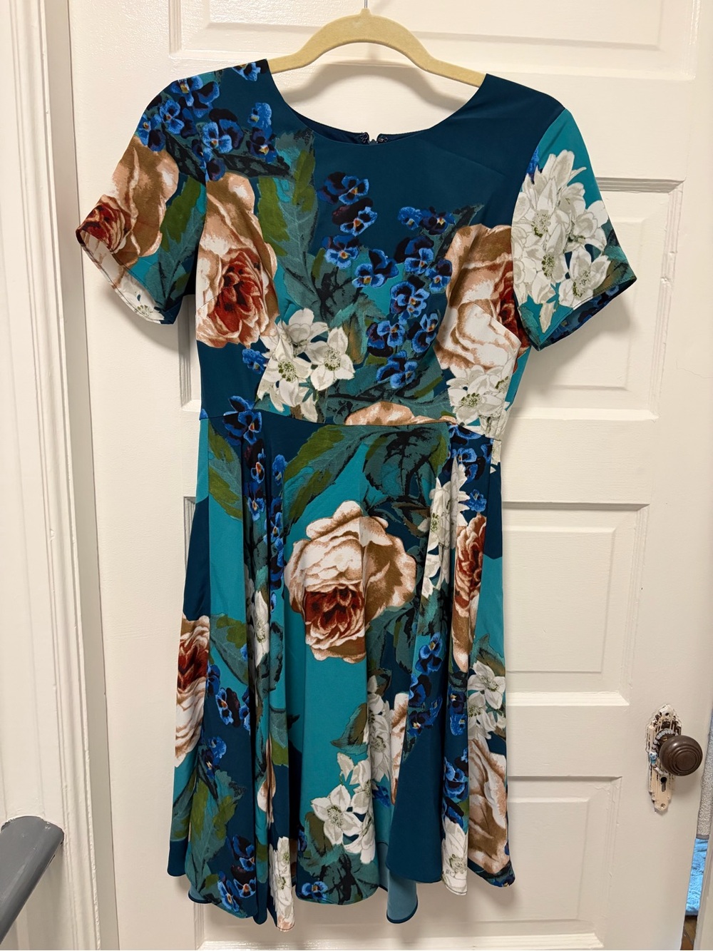 Corey Lynn Calter Teal Floral Fit-and-Flare Midi Dress